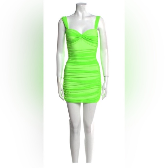 Norma Kamali Neon Green Ruched Mini Dress - Picture 2 of 7